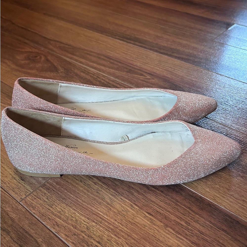 Zara Rose Gold Glitter Flats for Everyday Elegance